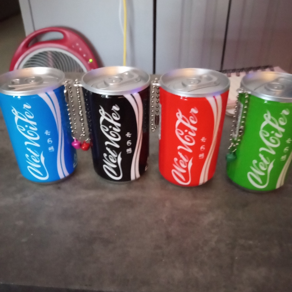 SET OF FOUR NOVELTY CANS WITH BABY WIPES AND FOB TO HANG ON YOUR PURSE OFFERS WE